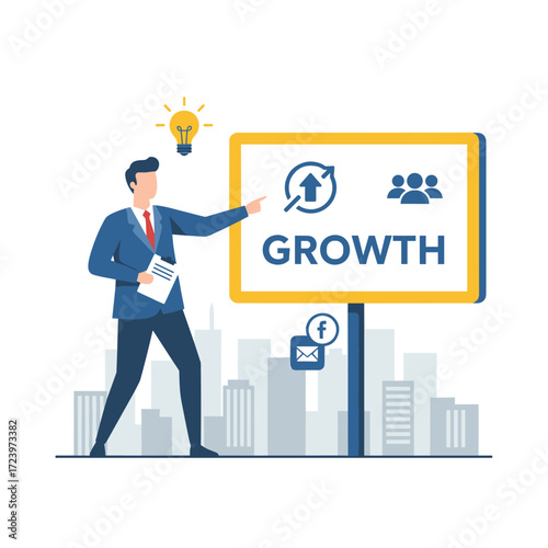 Concept for a billboard marketing illustration: a flat illustration set against a white background