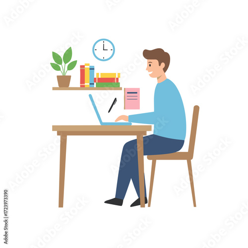 Illustration concept of a boy studying for an exam on a white background