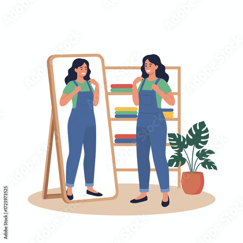 Concept illustration of a girl getting ready for work, presented as a flat design on a white background