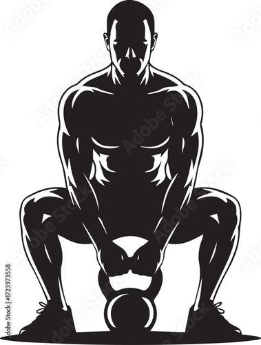 Strong man silhouette performing kettlebell deadlift exercise for intense fitness workout