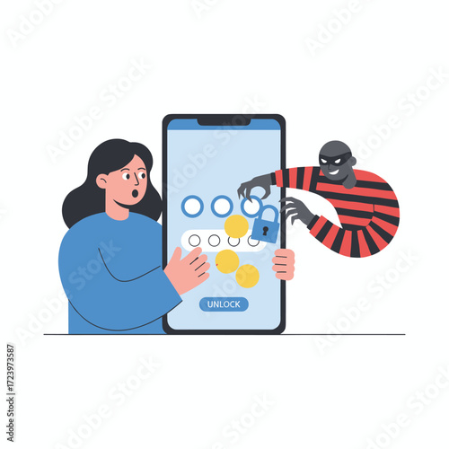 Concept illustration of a phone spyware attack, presented as a flat image set against a white background