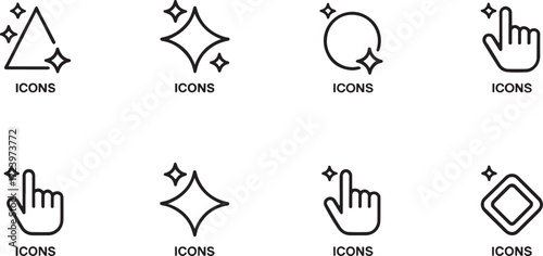 Minimalist sparkle icons set for cleanliness, freshness, enhancement, UI design, branding, and digital aesthetics.