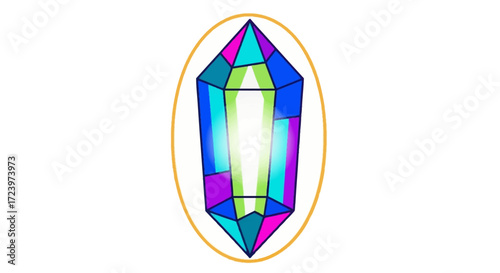 Colorful faceted gemstone crystal illustration on a white background.