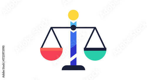 Colorful flat vector icon of the scales of justice.
