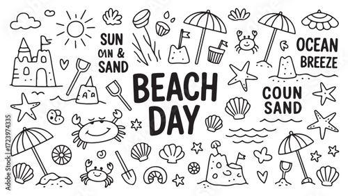 Happy children building sandcastles and playing on a sunny beach enjoying summer vacation and carefree moments