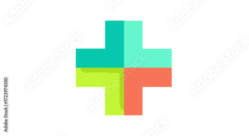 Colorful geometric plus sign logo icon with four quadrants.