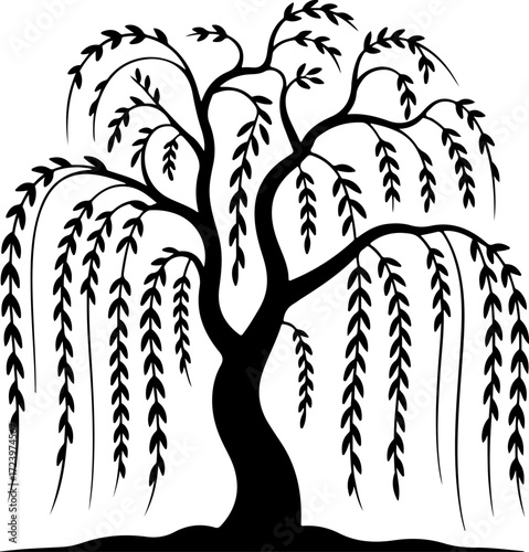 weeping willow tree silhouette Vector Art