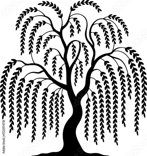 weeping willow tree silhouette Vector Art