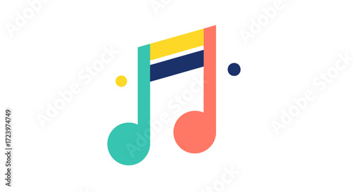 Colorful isometric musical eighth notes icon design.