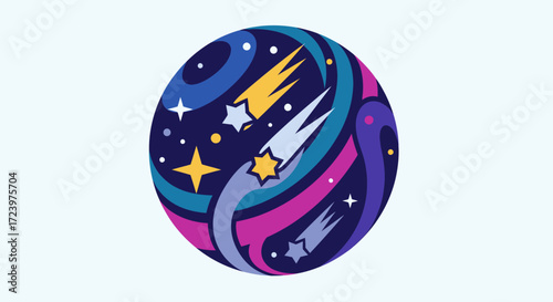 Colorful space sphere with shooting stars.