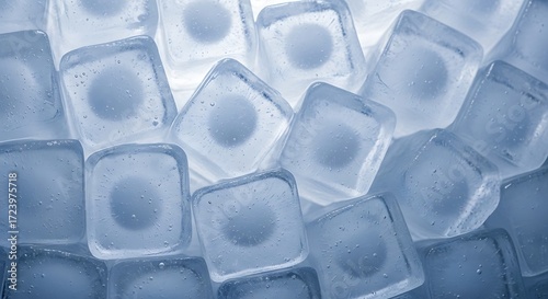 Abstract arrangement of transparent ice cubes with refreshing cool feeling