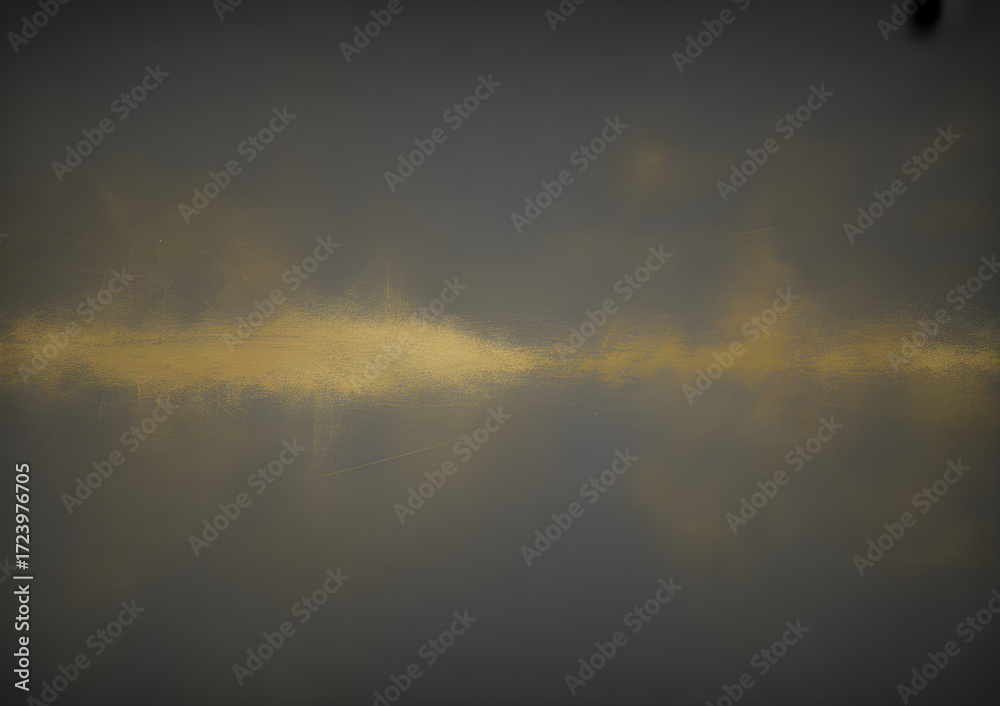 Naklejka premium Horizontal beam of golden light illuminating a dark, atmospheric sky through dense clouds.