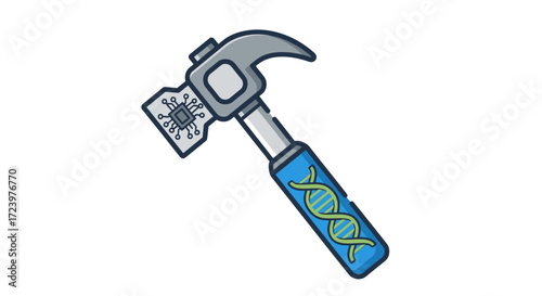 Conceptual illustration of a hammer combining technology and genetics.