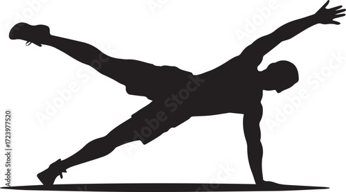 Athletic silhouette of a fit person performing a dynamic side plank exercise routine