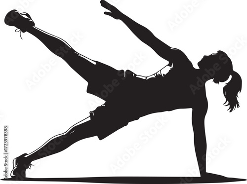 Fitness athlete silhouette performing side plank exercise dynamic pose strong woman bodybuilding
