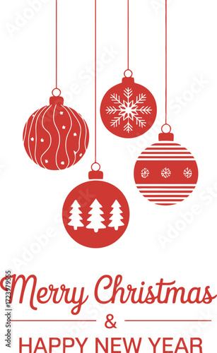 Festive red Christmas ornaments with festive greetings for holiday season