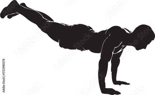 Fitness athlete silhouette performing push-up exercise strength training and bodybuilding