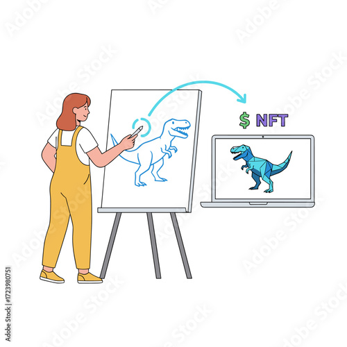 Concept illustration of the NFT minting process, presented as a flat image on a white background