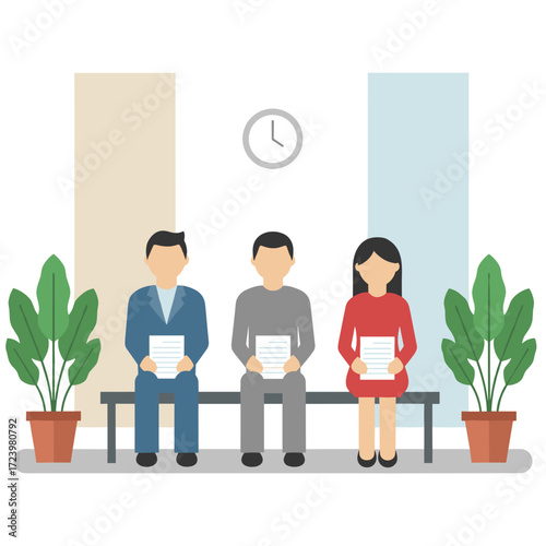 Flat vector illustration concept of business people waiting for a job interview, isolated on a white background