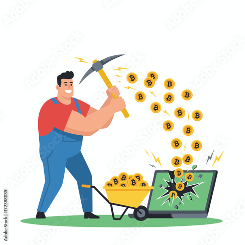 Illustration concept of Proof of Work (PoW) on a white background
