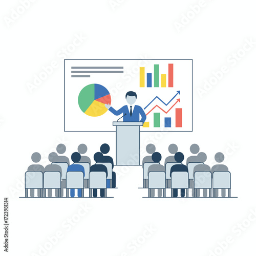 Illustration concept of a speaker during a business meeting in the conference hall