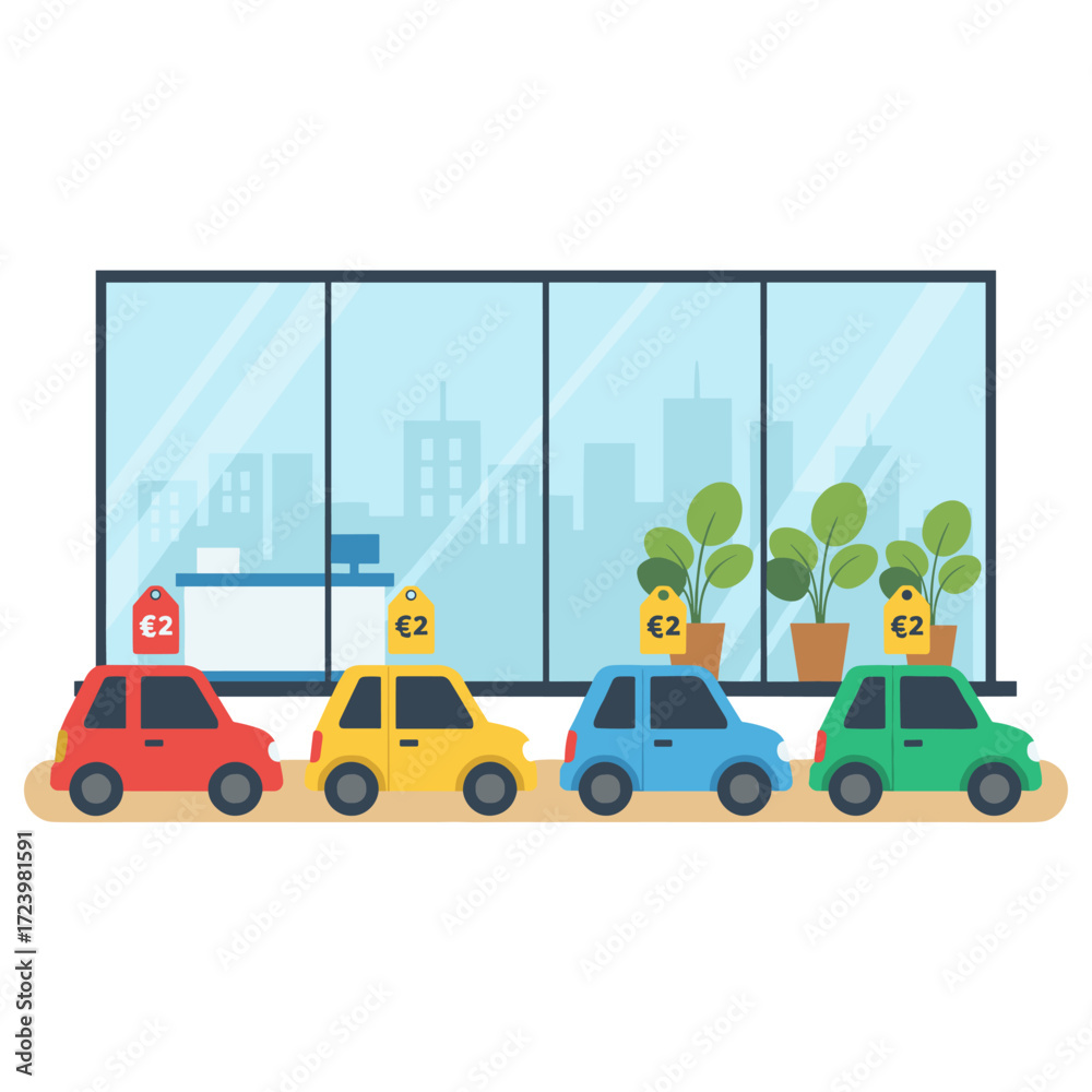 Naklejka premium Concept of an interior vector illustration for a car dealership center showroom