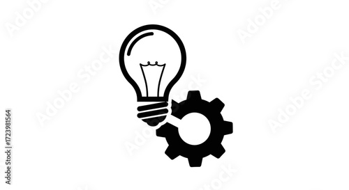 Concept of ideas and mechanisms illustration with lightbulb and gear in black silhouette concept