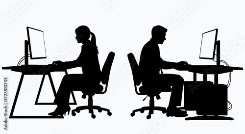 Silhouetted office workers illustrate modern workspace and professional environment