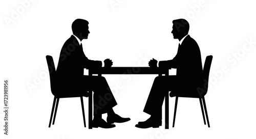 Silhouette illustration showcasing a serious business negotiation between two professionals