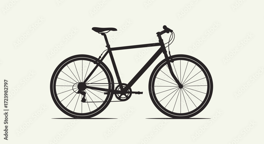 Fototapeta premium Sleek black bicycle silhouette on a white background for minimalist design projects