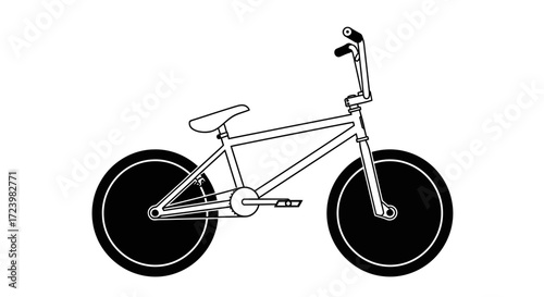 A minimalist black and white line art illustration of a BMX bike with a clean aesthetic