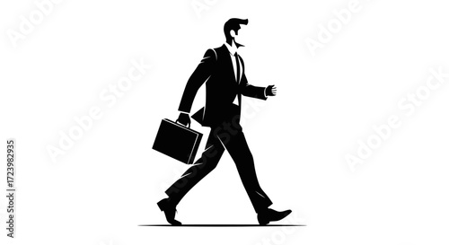Silhouette of businessman in suit walking with briefcase expressing corporate lifestyle