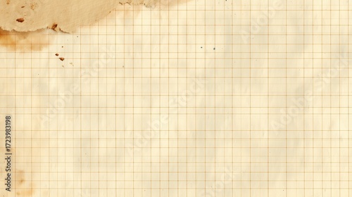 A weathered grid paper exhibits the subtle imperfections of age, stained and spotted in a textured, evocative scene.