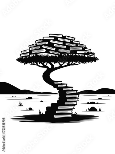 Tree of knowledge staircase leading to wisdom and growth
