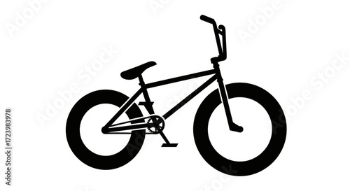 Black silhouette of a freestyle bmx bike on white background providing minimalist illustration