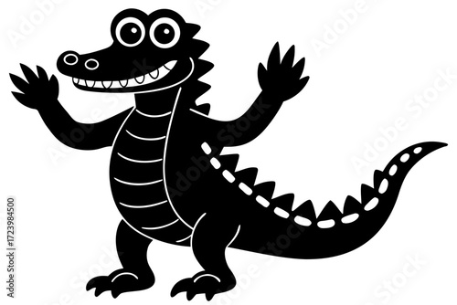A friendly cartoon crocodile waving