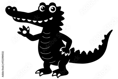 A friendly cartoon crocodile waving