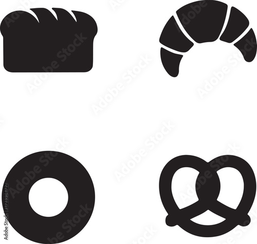 Bakery icons loaf bread croissant bagel pretzel food graphics