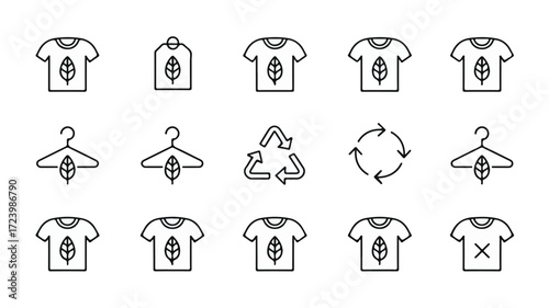 Eco friendly clothing icons with leaf and hanger symbols recycle