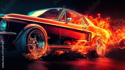 Fiery classic car