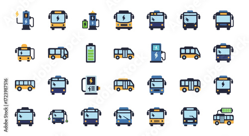 Flat Design Bus and Public Transport Icon Set.