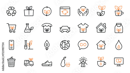 Eco friendly icons collection with plants and nature symbols leaf recycle