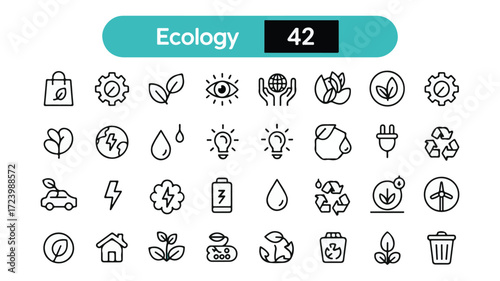 Ecology icons set with renewable energy and nature symbols sustainability environment