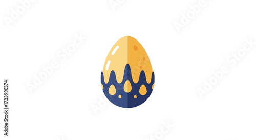 Golden yellow and dark blue decorated Easter egg illustration.