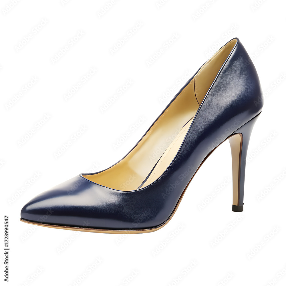 Fototapeta premium Navy blue high heel shoe isolated on transparent background for women