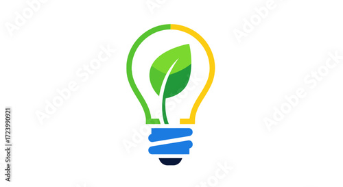 Green Energy Light Bulb with Leaf Symbolizing Eco-Friendly Power.