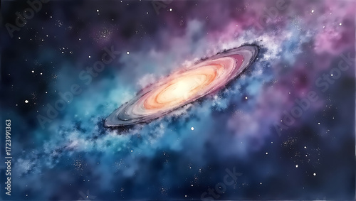 Red Purple Watercolor Nebula Abstract Galaxy Illustration

