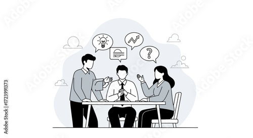 Business meeting illustration with team discussing ideas and strategies for growth