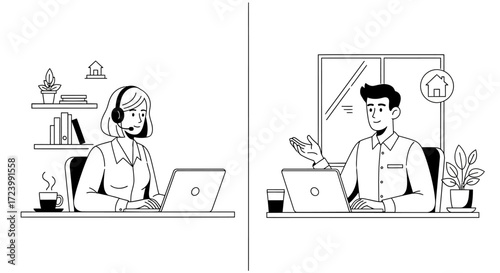 Virtual real estate consultation with customer service representative and agent working remotely