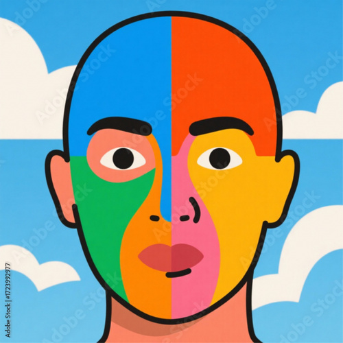 Human face split into segmented color regions